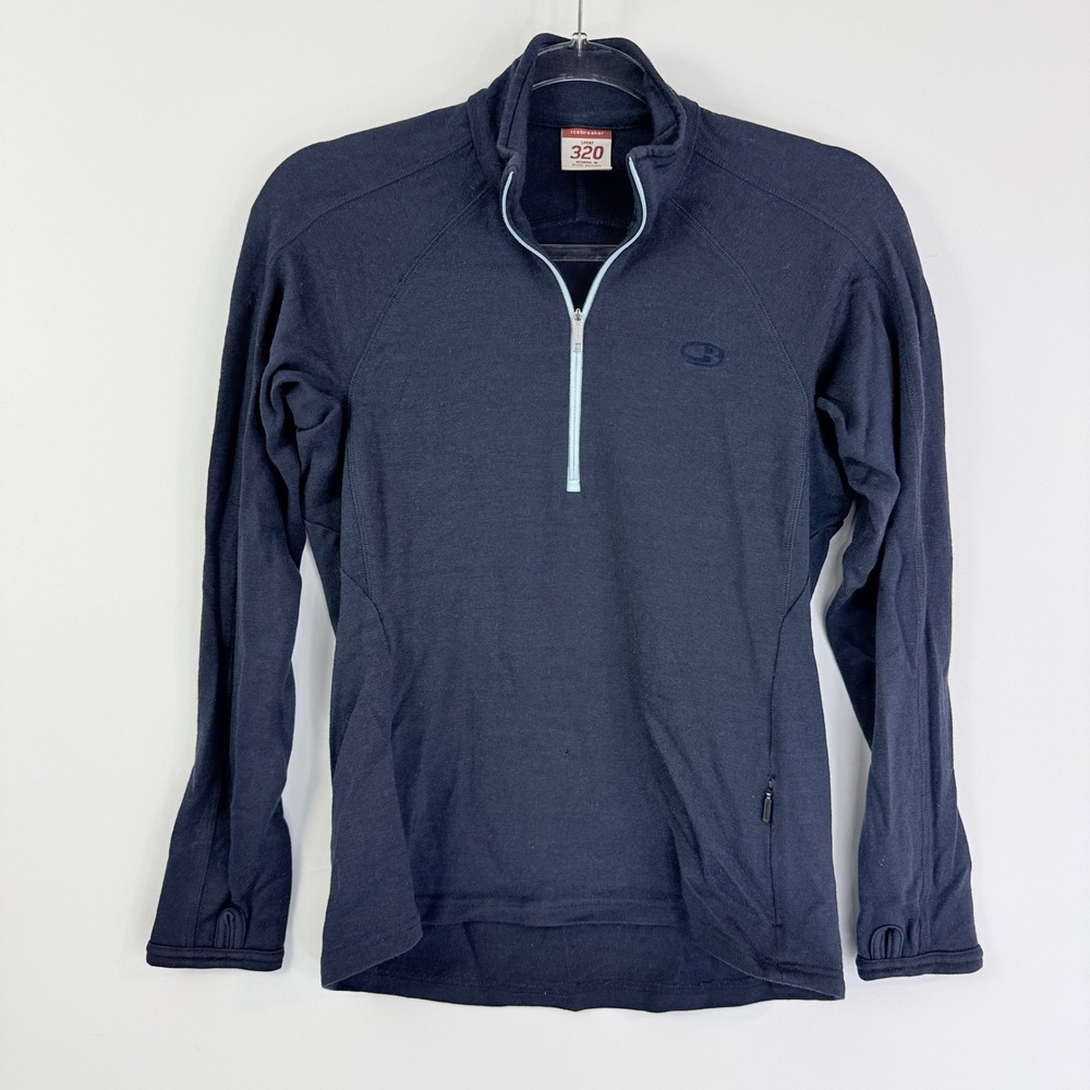 Icebreaker Sport 320 Pullover Woman M Navy Blue Merino Wool Quarter Zip 13058